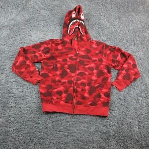 A Bathing Ape BAPE Hoodie Mens XL Red Camo Shark Full Zip Sweatshirt